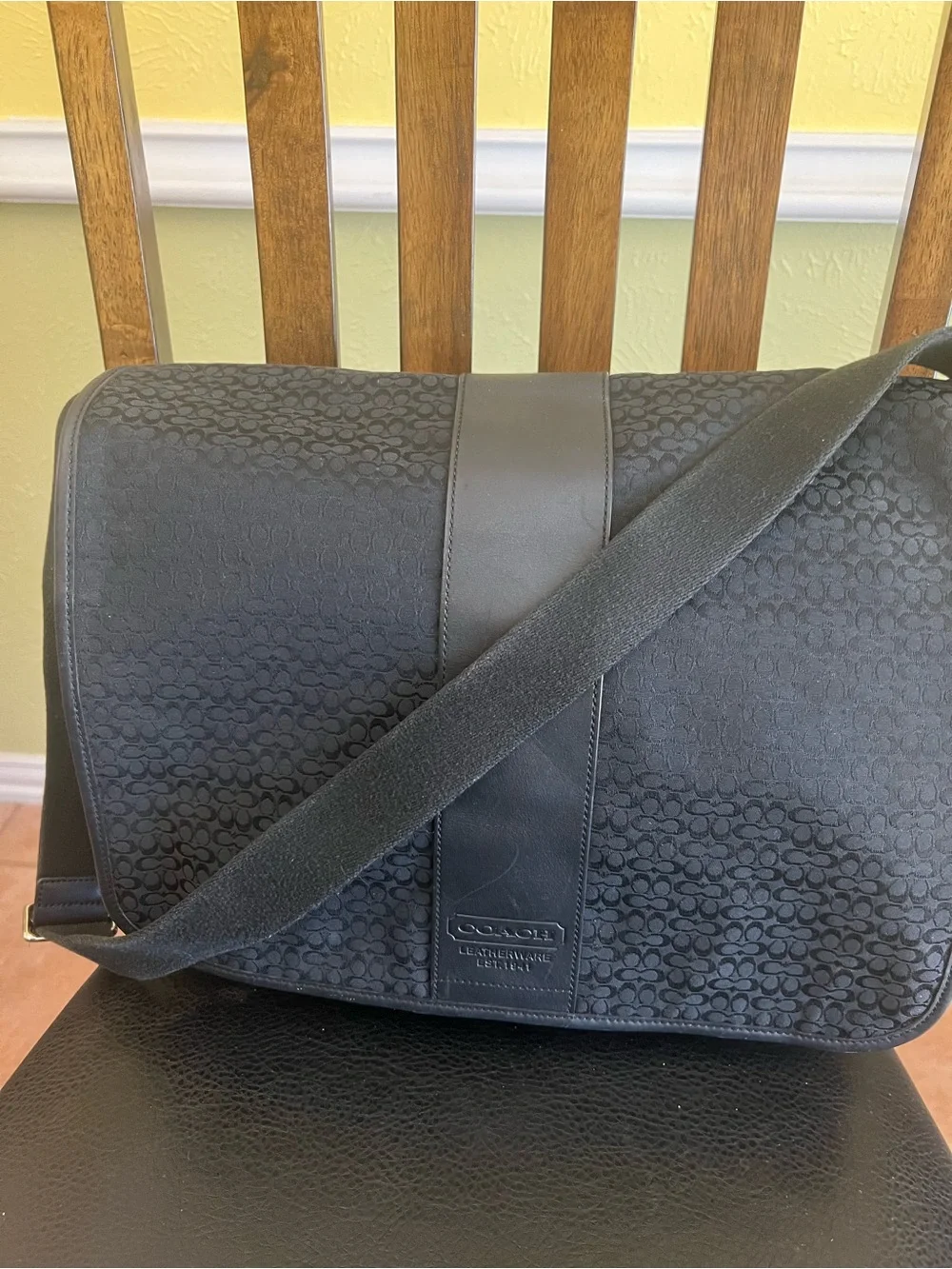 Coach Black Signature Hudson Messenger with Adjustable Strap